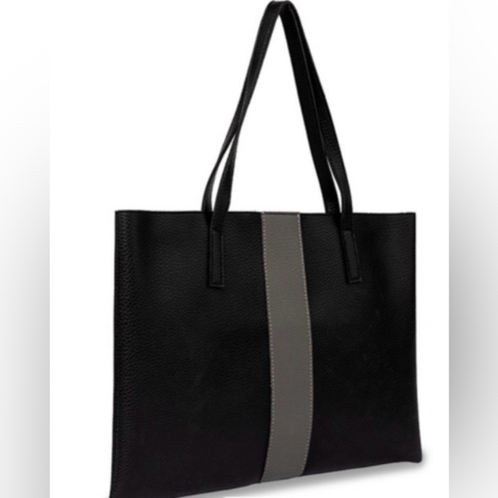 Vince Camuto Luck Tote Bag Vegan Leather Contrasting Gray Stripe